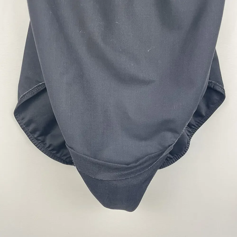 Miraclesuit One Piece Swimsuit Sz 12 Black Blue Overlay Ruched Slimming Strappy